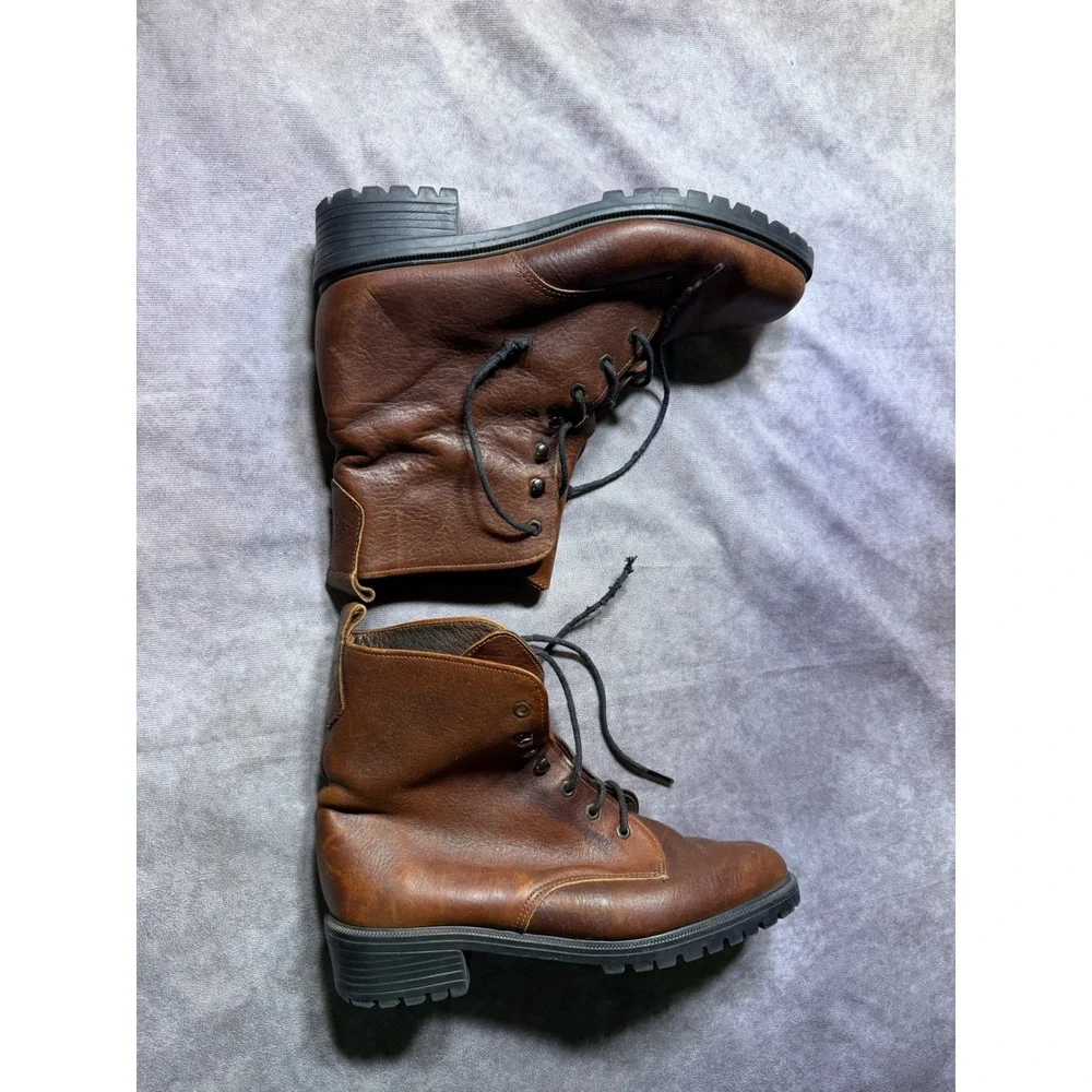 Eddie Bauer Vintage Brown Leather Lace Up Combat Boots Mens 8M Made in USA Lug